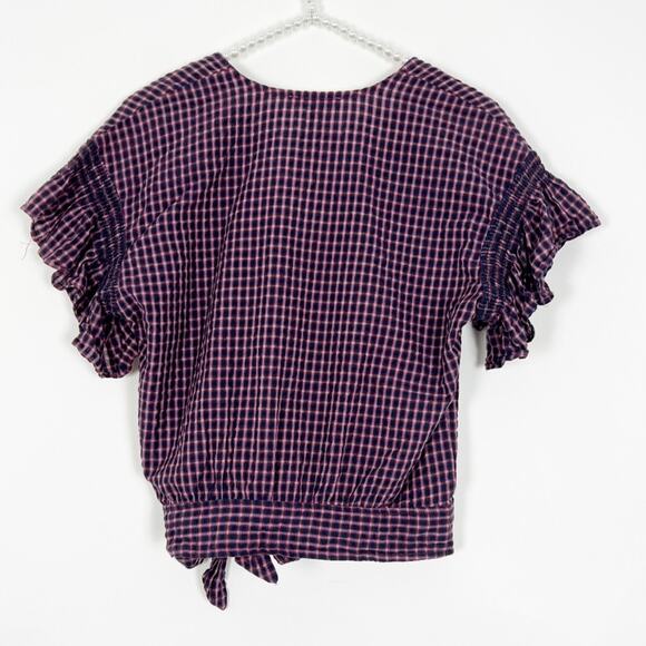 Madewell Plaid Flutter Sleeve Side Tie Wrap Top Size Small - Picture 4 of 5